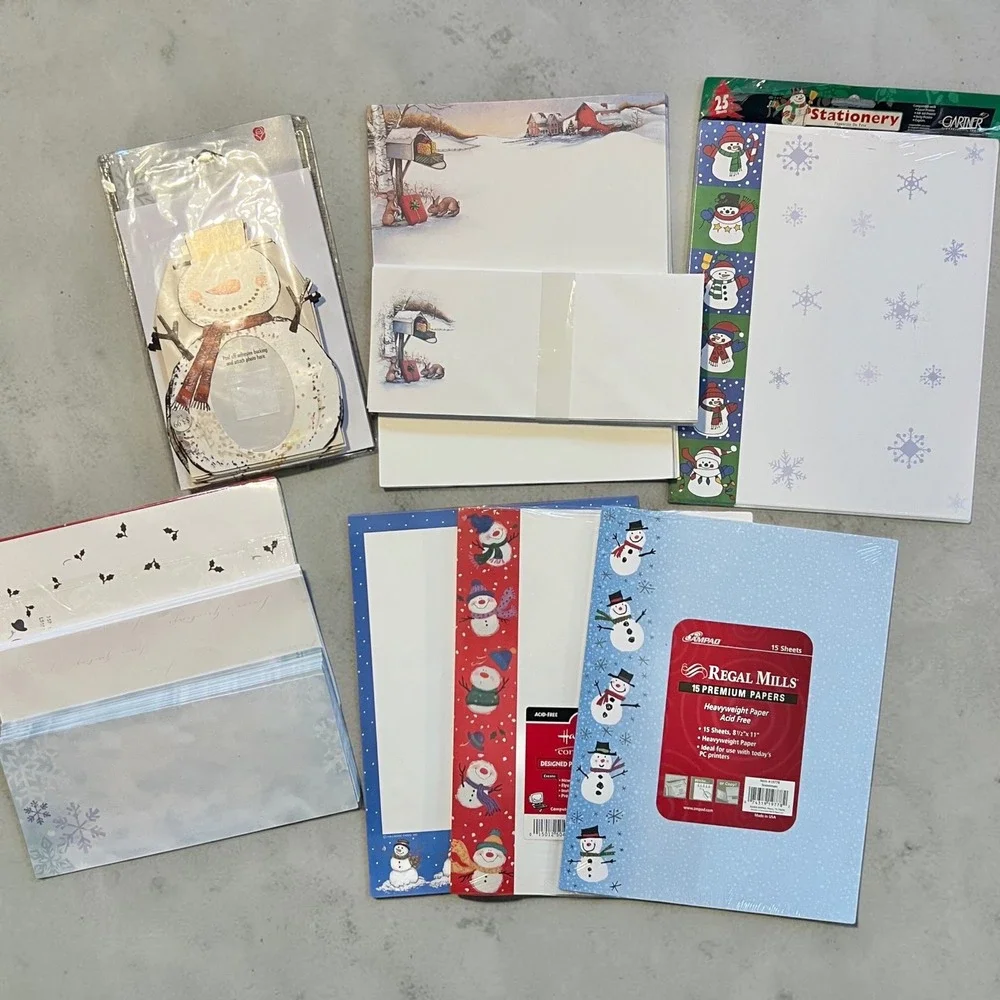Vtg Christmas Stationery Lot Snowman Winter Paper Envelopes Hallmark Regal Mills